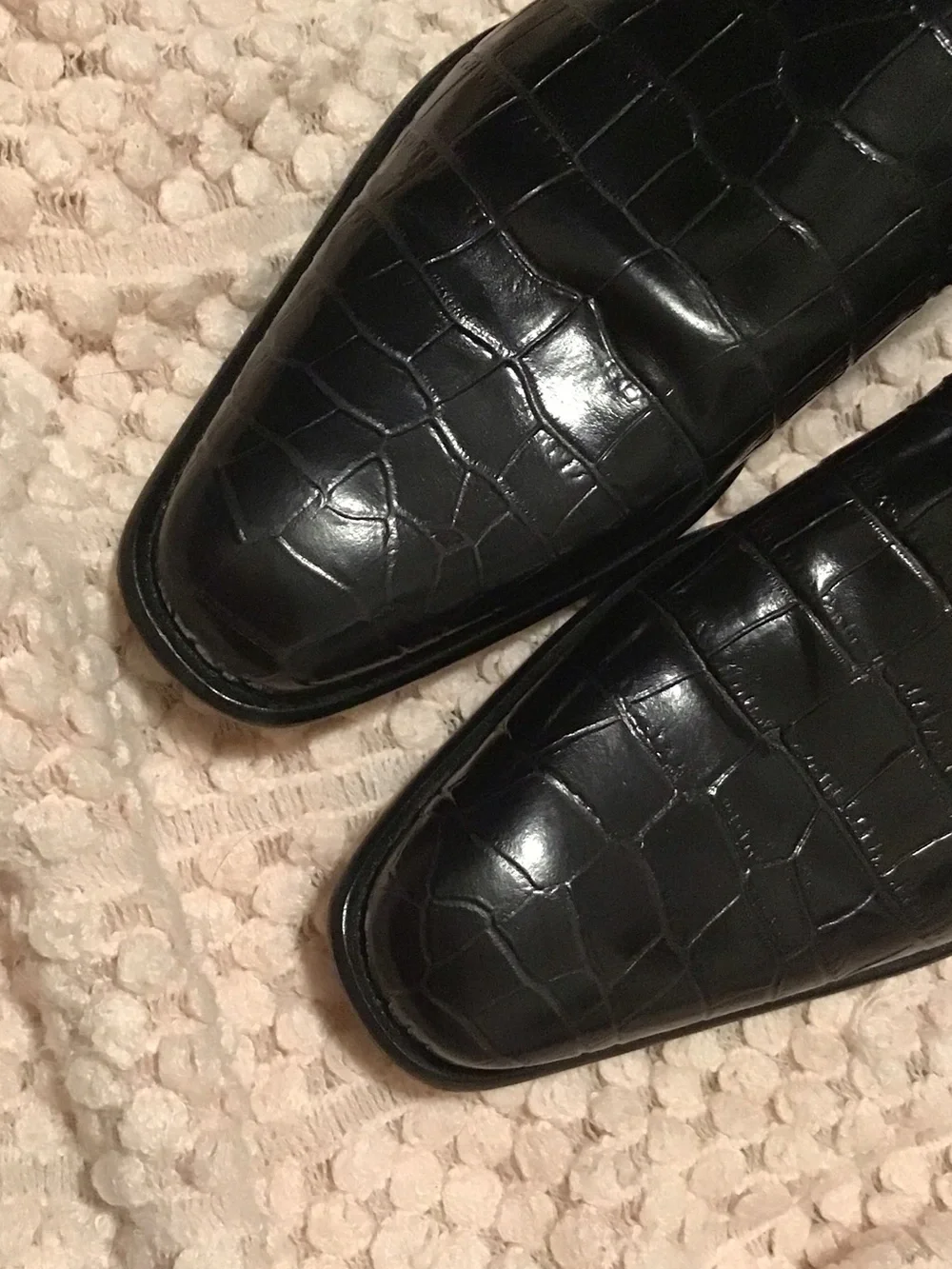 Paul Fredrick Black Croc-Embossed Leather Slip-On Loafers